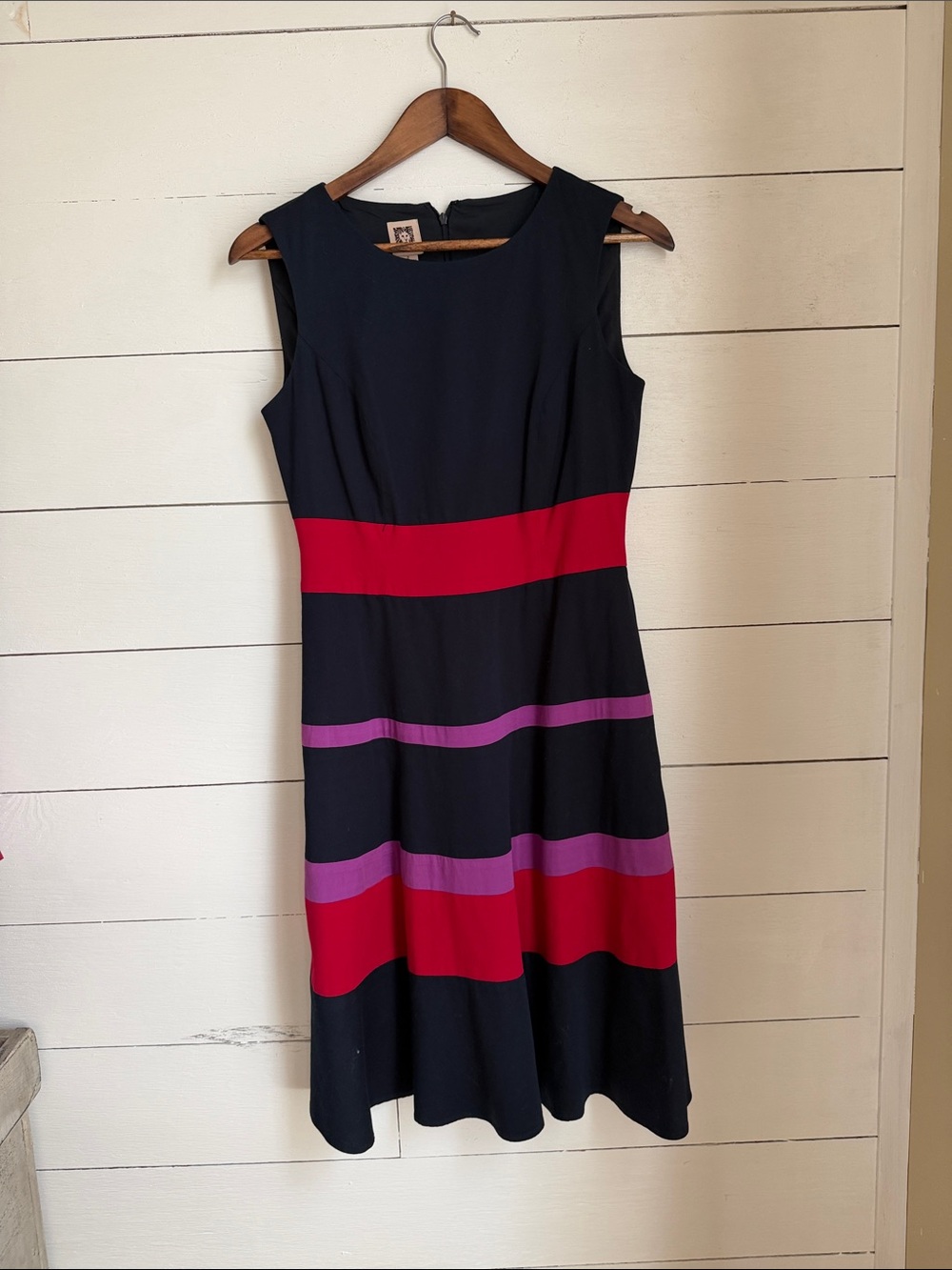 Anne Klein Navy midi dress with purple and red stripes